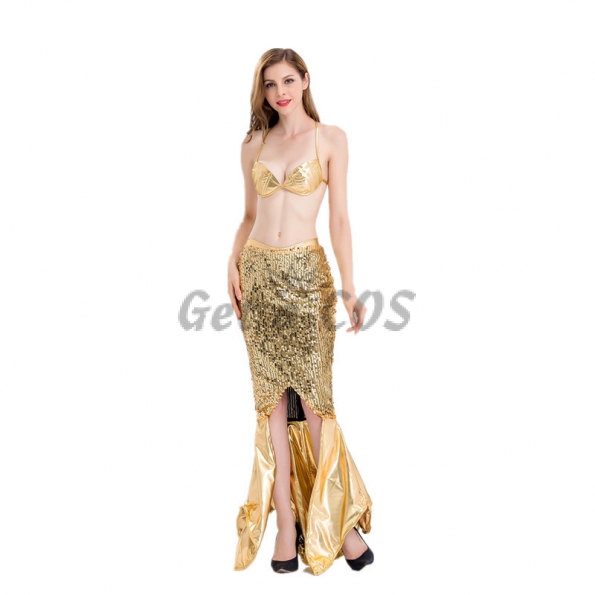 Sexy Halloween Costumes Split Golden Mermaid Dress