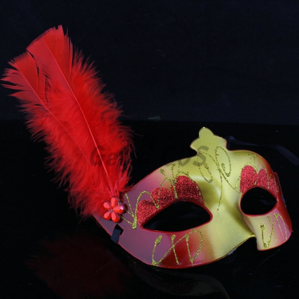 Halloween Mask  Gold Powder Painted Feather