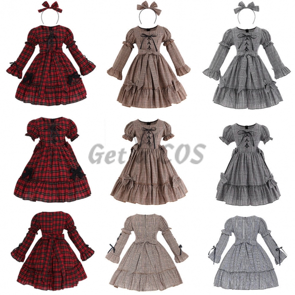 Three-color Lolita Check Bow Dress Girl Costume