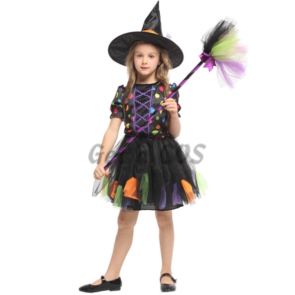 Girls Witch Costume Colorful Dots