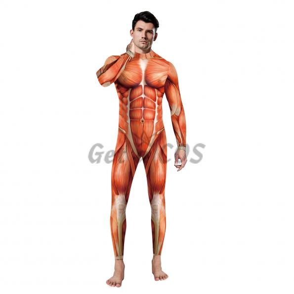 Men Halloween Costumes Muscle Man Print Jumpsuit