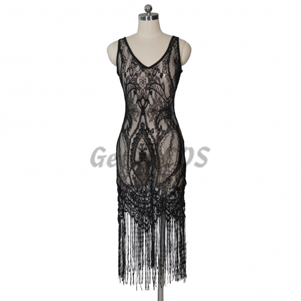 Sexy Halloween Costumes Deep V Lace Fringed Dress