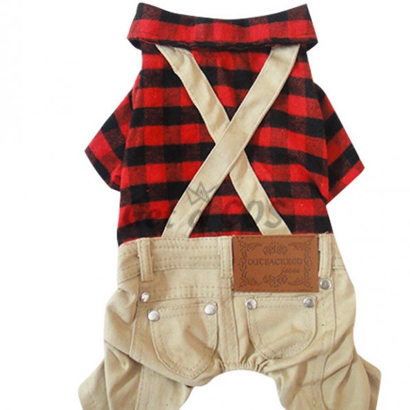 Pet Halloween Costumes Brushed Plaid Overalls