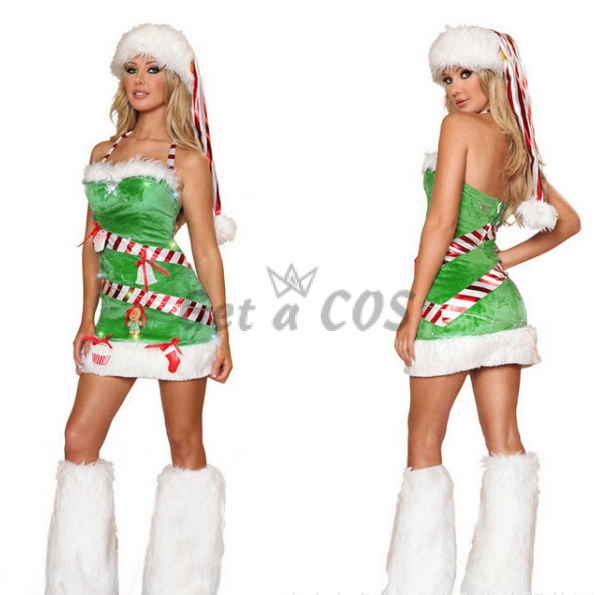 Sexy Halloween Costumes Green Breasted Christmas Dress