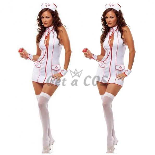 Nurse Halloween Costumes White Sexy Bodysuit
