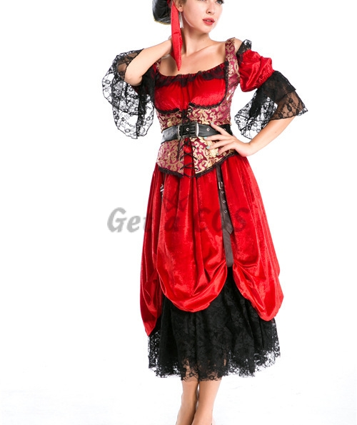 Halloween Costumes Female Pirate Uniform Red Dress