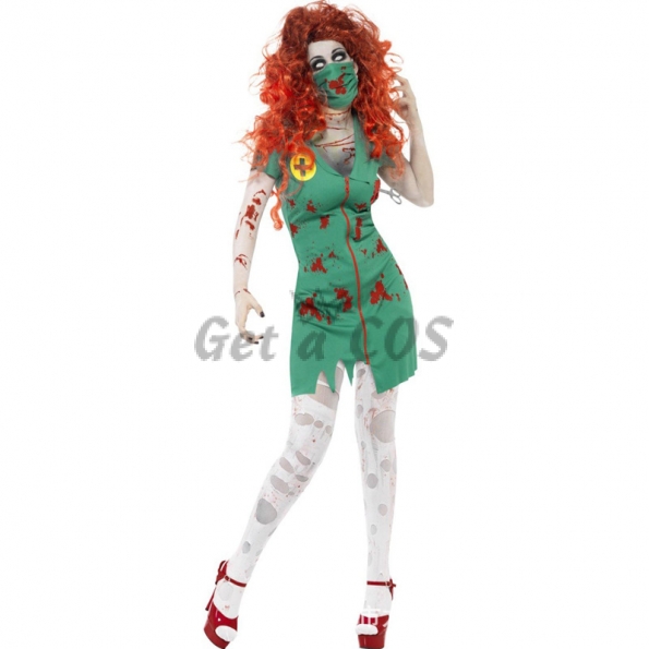 Scary Halloween Costumes Zombie Green Nurse Suit