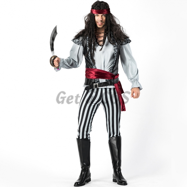 Black and White Striped Captain Jack Pirate Men Costume