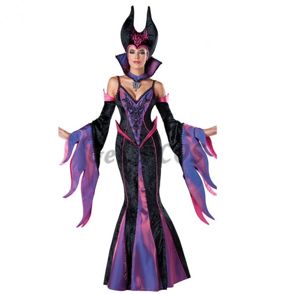 Women Halloween Costumes Purple Witch Queen Long Dress