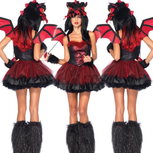 Women Halloween Costumes Demon Bat Fur Suit