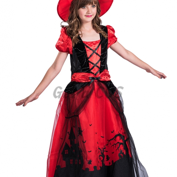 Kids Halloween Costumes Red Black Witch Dress