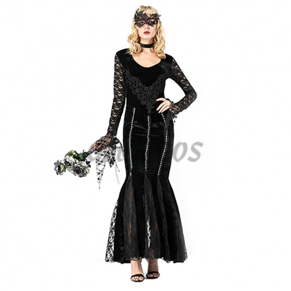 Halloween Costume Vampire Black Lace Tuxedo Long Dress