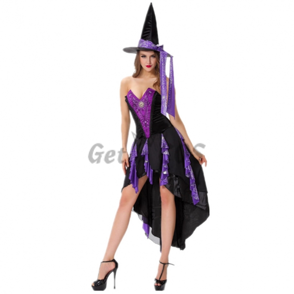 Halloween Costumes Purple Swallow Tail Witch Dress