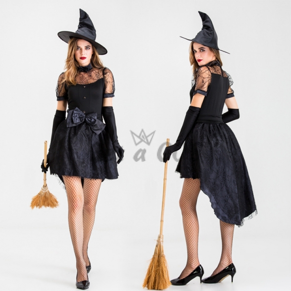 Witch Halloween Costumes Black Lace Dress