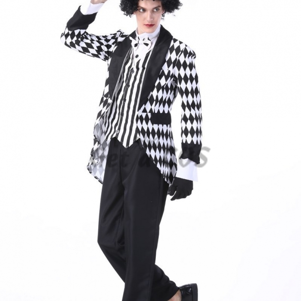 Men Halloween Costumes Grid Magician Clown Clothes