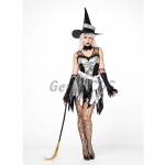 Women Halloween Costumes Grey Black Irregular Witch Dress