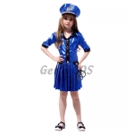 Girls Police Costume Handsome Blue Suit
