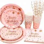 Birthdays Decoration Bronzing Pink Tableware Kit
