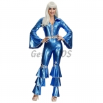 80s Costumes Imitation Leather Blue Jumpsuit