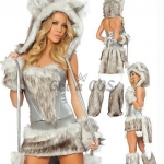 Women Halloween Costumes Grey Cat Fur Clothes