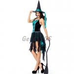 Women Halloween Witch Costumes Mesh Embroidery Sling Swallowtail Style