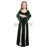 Dark Green Trumpet Sleeve Dress Medieval Girl Costume