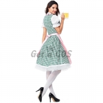 Women Halloween German Beer Costumes Mid-length Maid Clothes Green Plaid Skirt