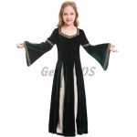 Dark Green Trumpet Sleeve Dress Medieval Girl Costume