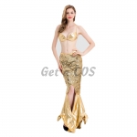 Women Halloween Costumes Golden Sequin Mermaid Fairy Dress