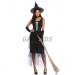 Women Halloween Costumes Black Lace Witch Suit
