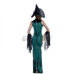Women Halloween Costumes Green Tassel Witch Dress