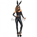 Bunny Halloween Costumes Faux Leather Sexy Bodysuit