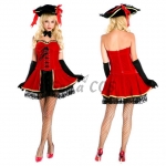 Women Halloween Costumes Caribbean Pirate Red Dress