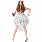 Vampire Charm White Bride Scary Bloodstained Dress Women Costume
