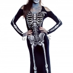 Scary Halloween Costumes Skeleton Black Bride Dress