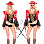 Women Halloween Costumes One-eyed Pirate Red Outfit