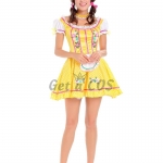 Women Halloween Costumes Court Yellow Maid Dress