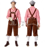 Adult German Oktoberfest Costumes Plaid Shirt Bib Short Embroidery Style