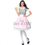 Women Halloween German Beer Costumes Mid-length Maid Clothes Green Plaid Skirt