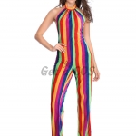 Sexy Halloween Costumes Rainbow Stripes Jumpsuit