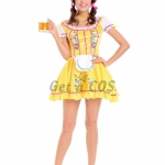 Women Halloween Costumes Court Yellow Maid Dress