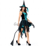 Women Halloween Witch Costumes Mesh Embroidery Sling Swallowtail Style