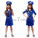Girls Police Costume Handsome Blue Suit