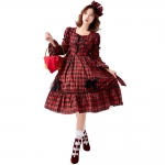 Pastoral Khaki Check Lolita Women Costume