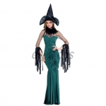 Women Halloween Costumes Green Tassel Witch Dress