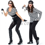 Couples Halloween Bandit Costumes Rogue Prisoner Suit Stripe Style