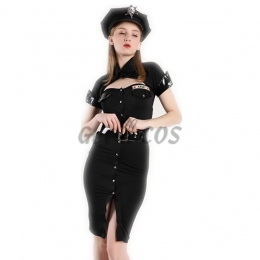 Halloween Policewoman Costumes Black Instructor Dress