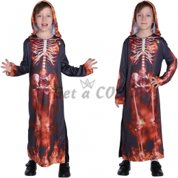 Kids Skeleton Costume Flame Robe