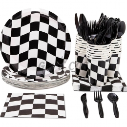 Birthdays Decoration Black And White Plaid Tableware