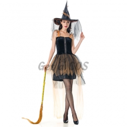 Halloween Witch Costume Yellow Mesh Short Dress